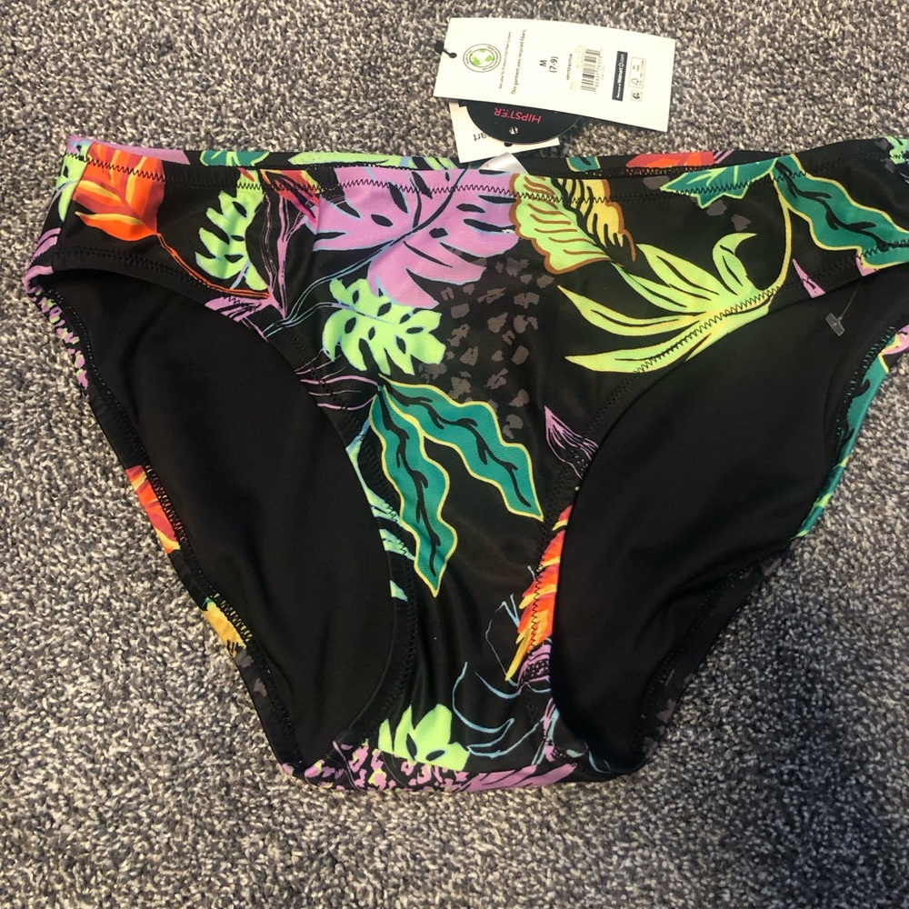 Tropical Floral Bikini Bottoms - Black with Neon Print